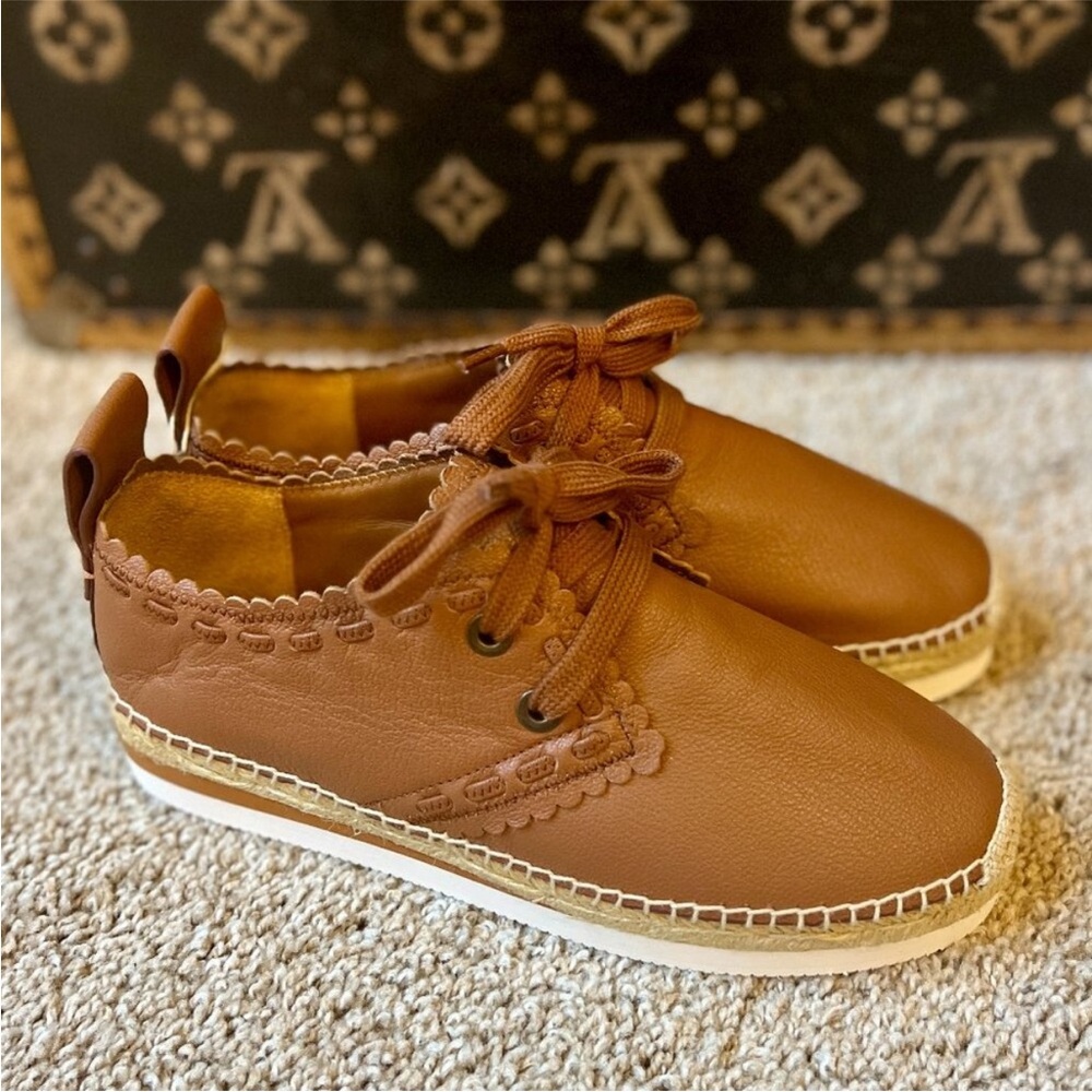See by Chloe Duncan Leather Espadrilles Sneakers Shoes, Brown